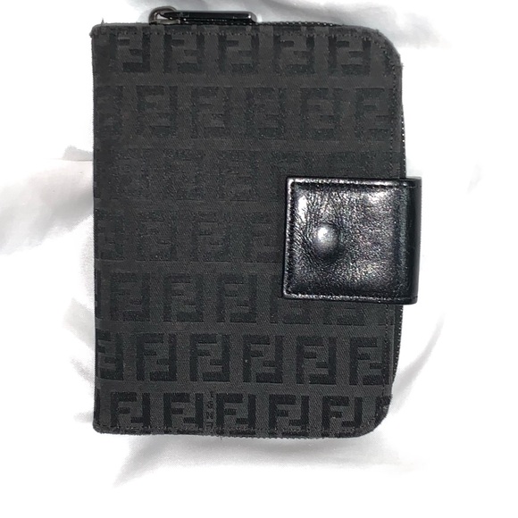 FENDI black FF logo jacquard/leather FULL TIME AGENDA wallet CLUTCH - Picture 2 of 16
